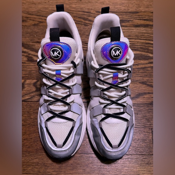 Michael Kors Shoes - Michael Kors Hero Mixed-Media Trainer White/Iridescent Silver shoes size 10